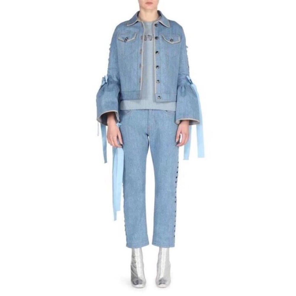 Fendi Blue Jean Jacket with bow sleeves